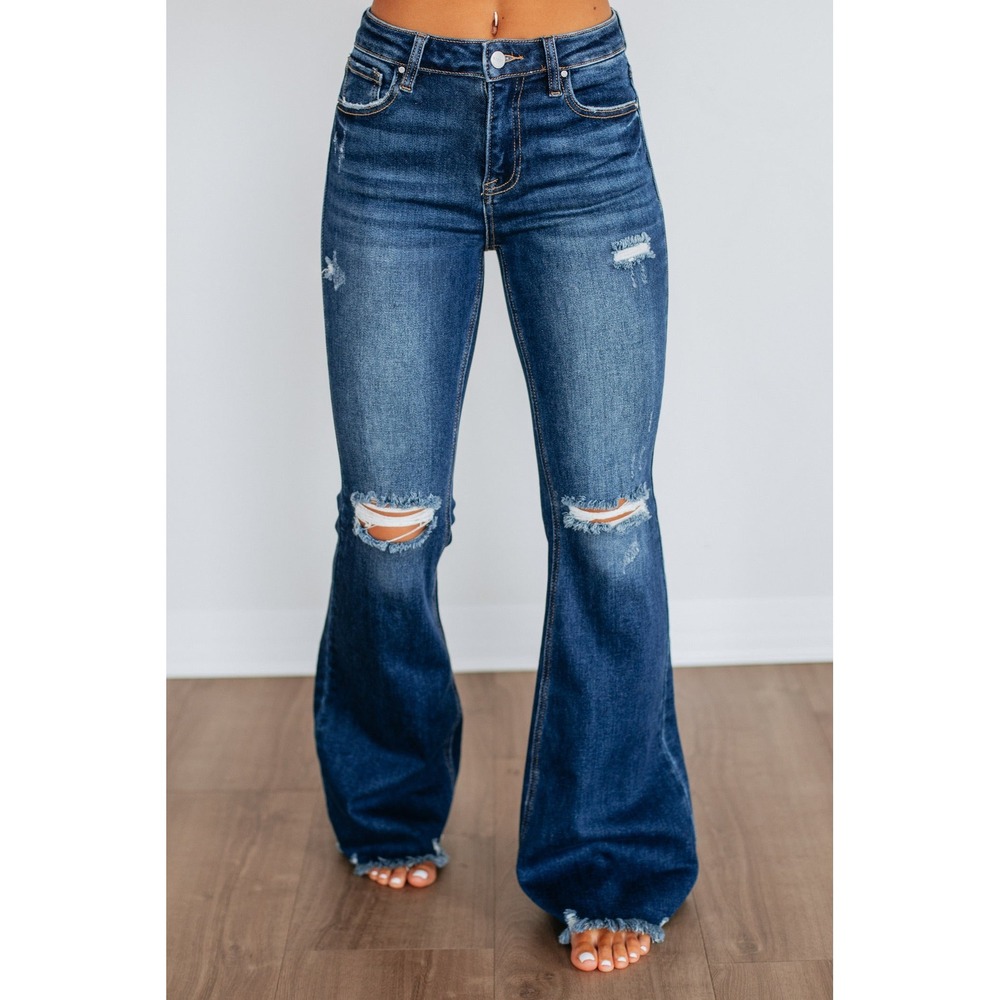 Risen Distressed Flare Jeans Medium Wash 13/31 New With Tags